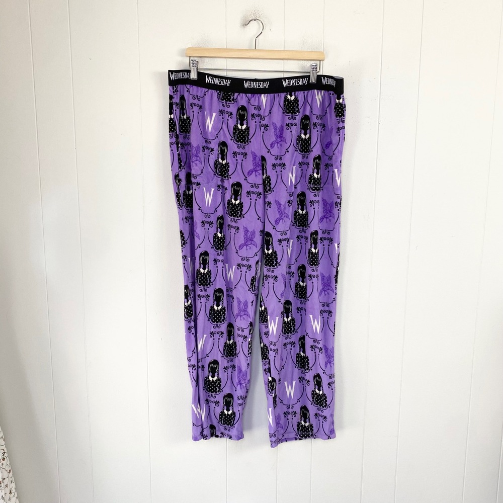 Wednesday Addams Purple Fleece Pajama Pants Gothic Lounge Sleepwear XL 16/18 *